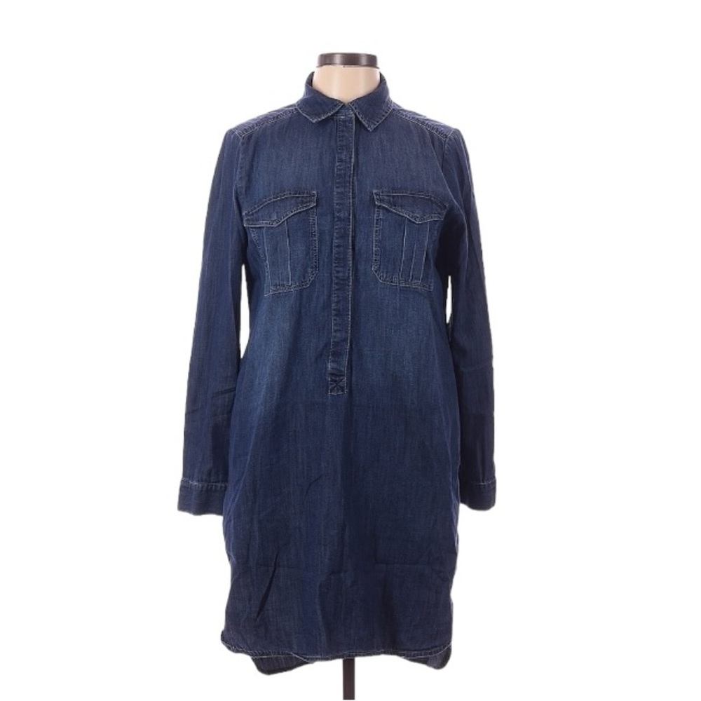 White House Black Market Cotton Dark Wash Denim Shirt Dress size 10